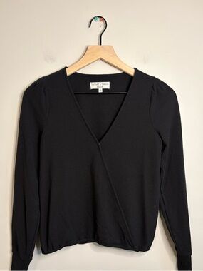 Women’s Madewell Puff Sleeve Faux Wrap Top in black size XXS
